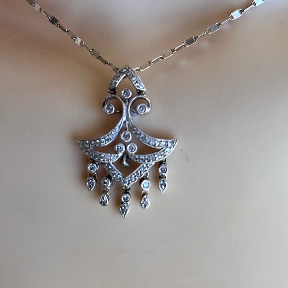 100% DIAMONDS 18K WHITE GOLD NECKLACE/ MADE IN ITALY - Picture 10 of 16